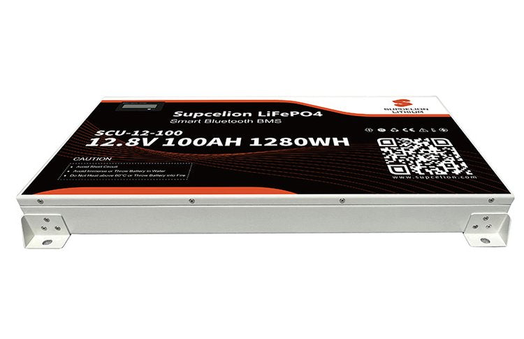 Supcelion 12.8V 100Ah Slimline Lithium Battery with Bluetooth and LCD