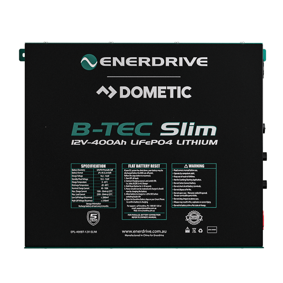 ENERDRIVE B-TEC 12V 400Ah SLIMLINE LITHIUM BATTERY EPL-400BTM-12V